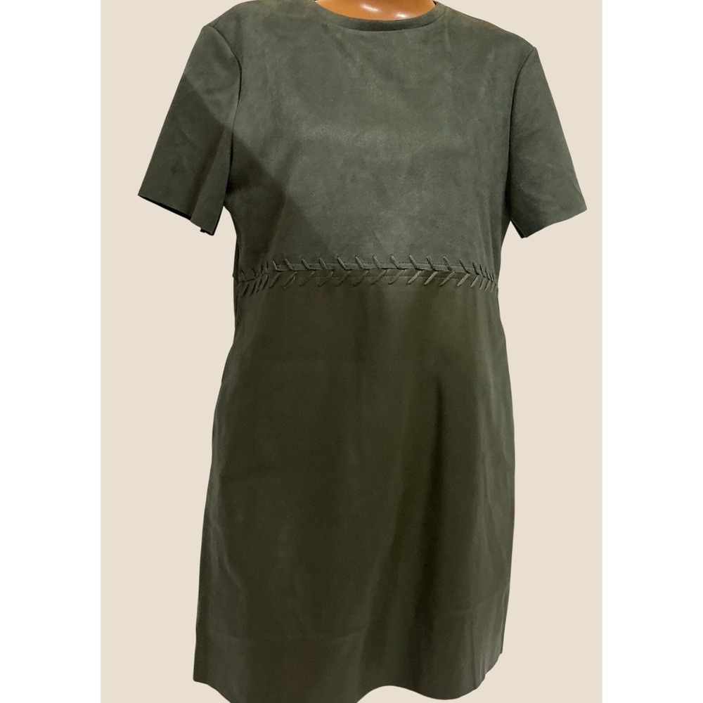 Miou Muse Faux Leather Suede Mixed Media Mini Dress Olive Green Large NWT